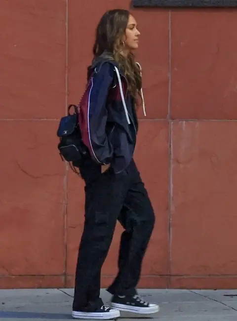 Jessica Alba Spotted in West Hollywood Rocking a Windbreaker, Cargo Pants at Nobu 05-24-25