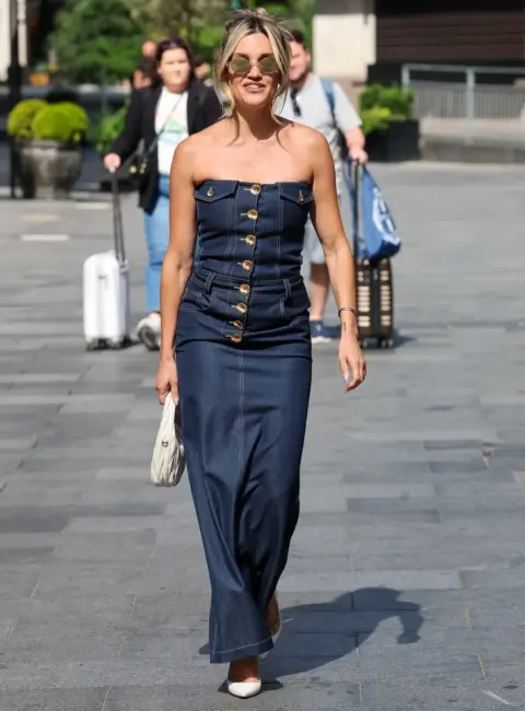 Glamour Alert: Ashley Roberts Rocks Denim Dress & Louboutin Stilettos at Heart Radio 06-02-25