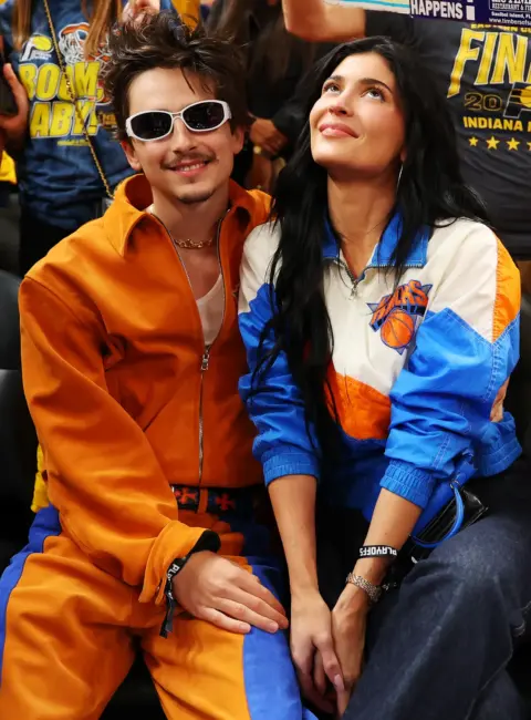 Kylie Jenner and Timothee Chalamet at New York Knicks v Indiana Pacers Game Six in Indianapolis 05-31-25